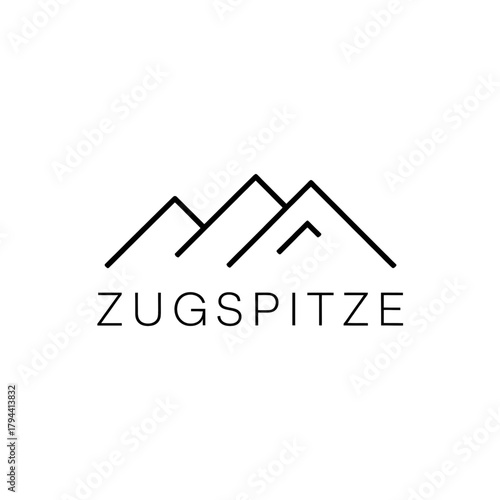 Scenic Zugspitze Mountains logo featuring towering peaks, pine trees, and a winding river