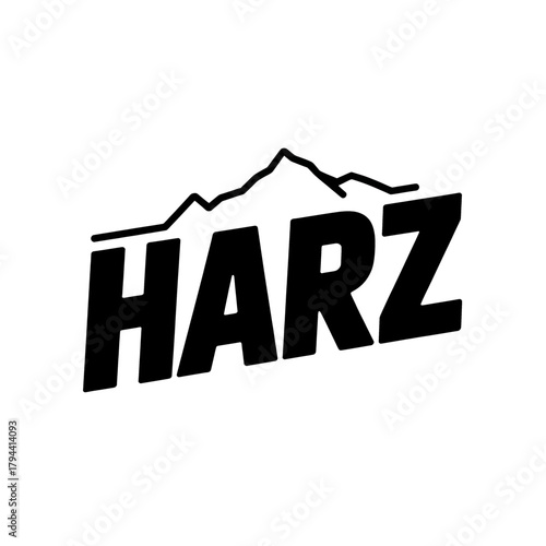 Scenic Harz Mountains logo featuring towering peaks, pine trees, and a winding river
