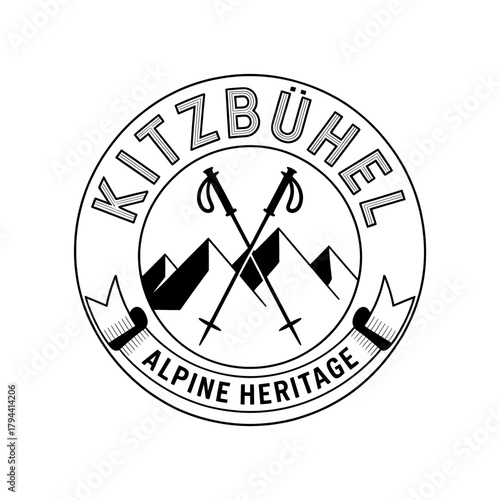 Scenic Kitzbühel Mountains logo featuring towering peaks, pine trees, and a winding river