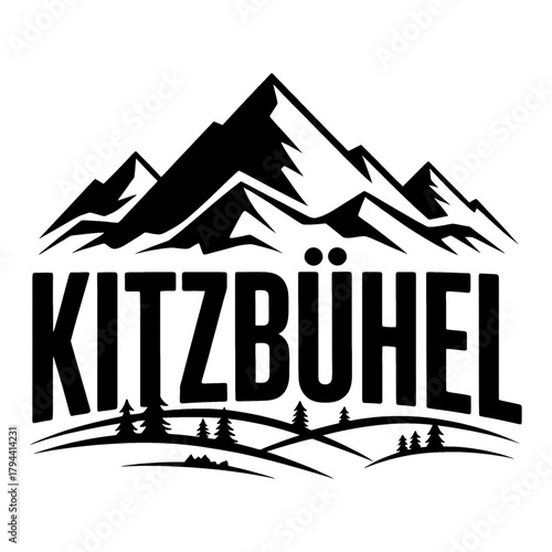 Scenic Kitzbühel Mountains logo featuring towering peaks, pine trees, and a winding river