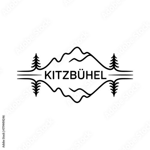 Scenic Kitzbühel Mountains logo featuring towering peaks, pine trees, and a winding river