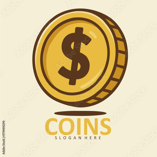 Flat design illustration of a golden dollar coin logo.eps