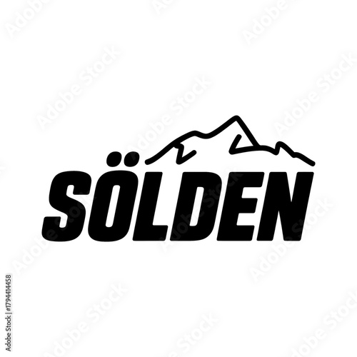Scenic Sölden Mountains logo featuring towering peaks, pine trees, and a winding river