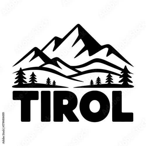 Scenic Tirol Mountains logo featuring towering peaks, pine trees, and a winding river