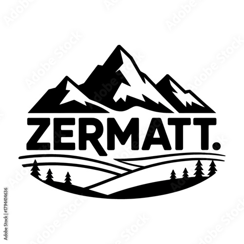  Scenic Zermatt Mountains logo featuring towering peaks, pine trees, and a winding river