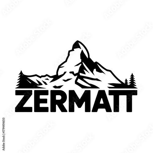  Scenic Zermatt Mountains logo featuring towering peaks, pine trees, and a winding river