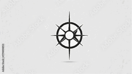 Vintage compass rose and star icon on an old wooden wall background symbolizing direction, travel, and north navigation