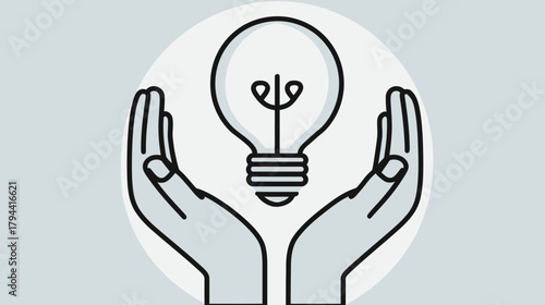 Hands cupping a lightbulb icon, symbolizing idea protection, innovation, creativity, intellectual property, and problem-solving concept.