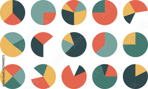 Data Pie Chart Vector Illustration Set, Business Analytics, Statistics, and Infographic Elements