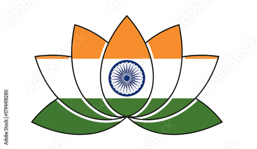 Lotus flower displaying the colors of the Indian flag symbolizes national pride and cultural identity on a clean white backdrop, evoking patriotism and unity.
