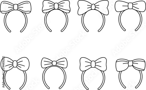 Bow Headband Fashion Accessory Outline Icon Set, Cute Hair Accessory and Beauty Line Art Vector