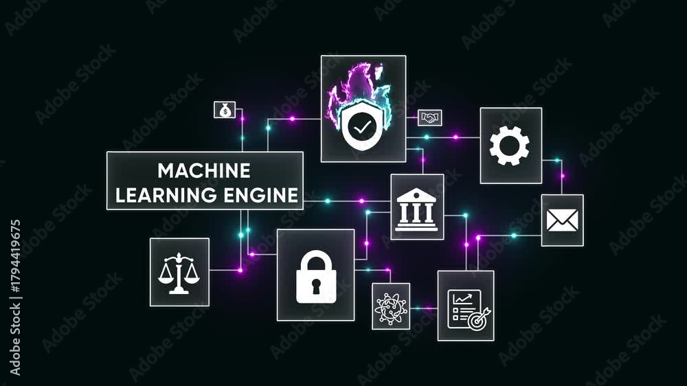 Machine Learning Engine Network Diagram with Icons and Connections ...