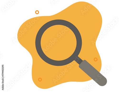 Magnifying glass flat cartoon shape icon vector graphic illustration, magnifier search inspection tool sign symbol, zoom enlarge simple minimal, find discover or audit look insignia