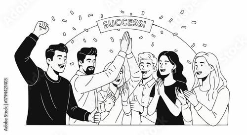 Team celebrates success with high fives and cheers after achieving goals.