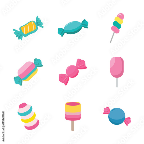 Cute Pastel Candy and Lollipop Vector Set