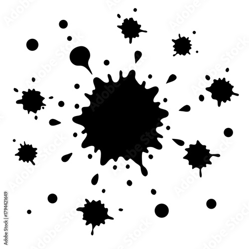 Black ink splatter and grunge vector silhouettes create dirty art liquid drops and blot shapes for design decoration elements