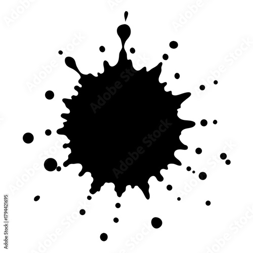 Black ink blot and grunge splatter vector design elements, paint stain illustration texture