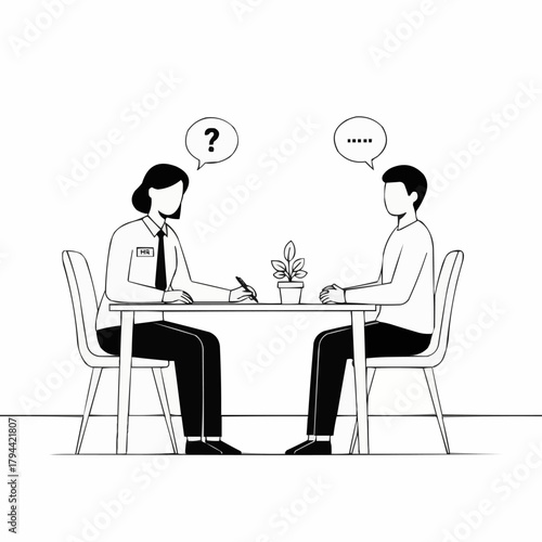 Interview process between interviewer and interviewee discussing job opportunities.
