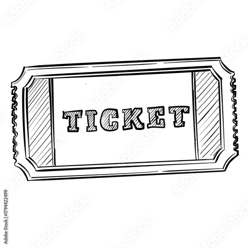 Ticket stub vector line art hand drawn illustration