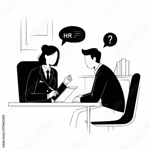 Human resources manager conducting a job interview with a male candidate.