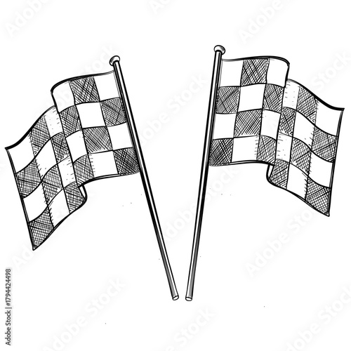 checkered flag vector line art hand drawn illustration