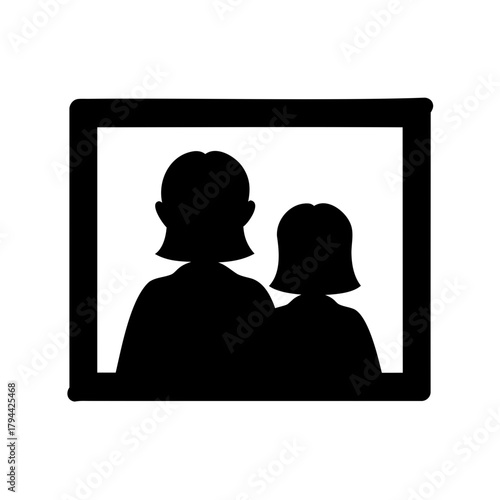 Two female silhouettes in photo frame icon, modern graphic Vector, illustration