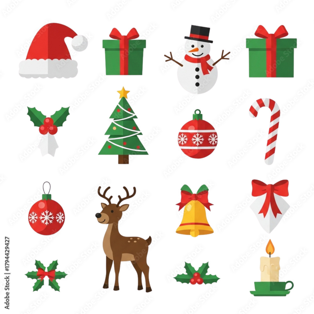 Fototapeta premium Festive Christmas Icons Holiday Cheer and Celebration Set