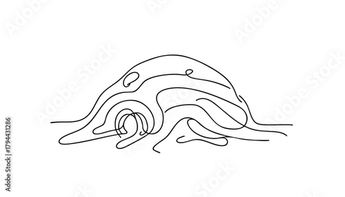 Single line drawing in modern minimalist style of groundhog burrow entrance on white background 