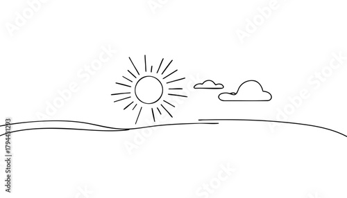 Minimalistic landscape with bright sun and clear sky evoking warmth and happiness with copy space