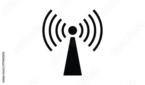 Black silhouette of a broadcast tower emitting radio waves