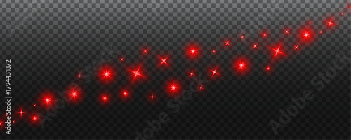 Red Magic Sparkling Dust Trail: Glowing Glittering Stardust Wave on Transparent Background