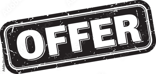 Black and White "OFFER" Stamp with Distressed Texture and White Border
