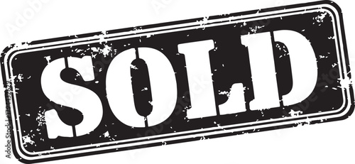 Distressed Black and White "SOLD" Stamp Graphic with Grunge Texture