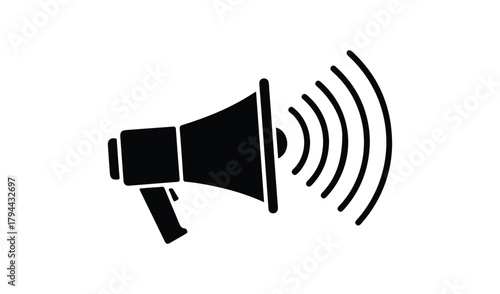 Black silhouette of a megaphone emitting sound waves