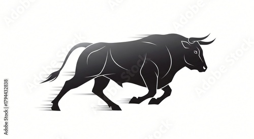 Powerful charging black bull silhouette a symbol of strength and momentum