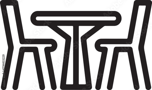 Vector line icon of a small round table and two chairs perfect for cafe and restaurant layouts