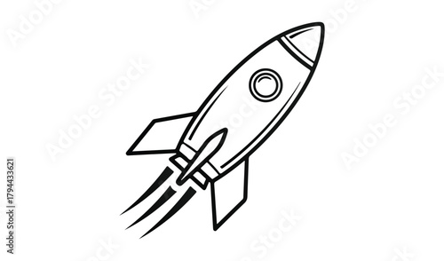 Hand drawn rocket ship blasting off with smoke trails