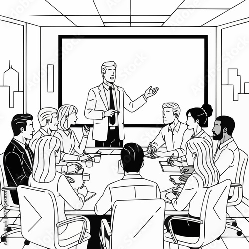 Business meeting with diverse team discussing ideas around a conference table.