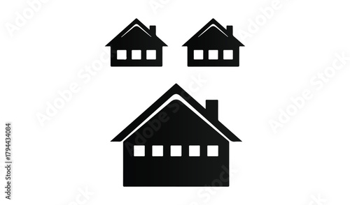 Simple black silhouettes of houses and buildings on a white background