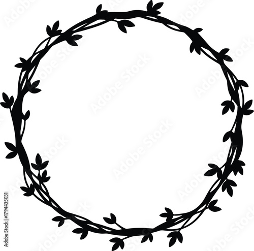 Illustrator circular wreath frame with leaves and branches Silhouette vector