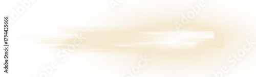 Golden glowing horizontal light streak with bright flare and smooth abstract motion on transparent background.
