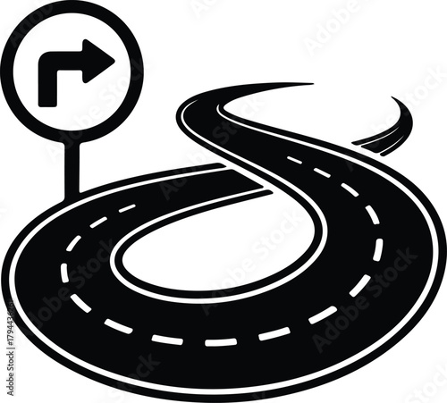 Illustrator Road turns right direction sign Silhouette vector