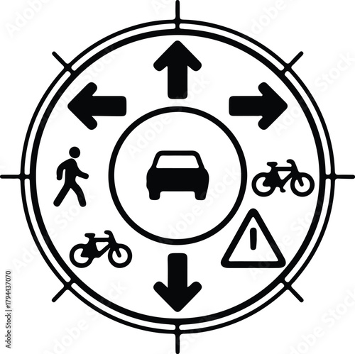 Illustrator Transport modes sign with walking cycling driving Silhouette vector