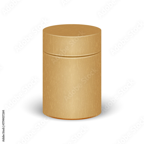 Blank kraft paper tube cylinder box brown cardboard packaging vector 3d mockup isolated on white, realistic template for food, tea, coffee, cosmetic, or mailing product presentation and design.