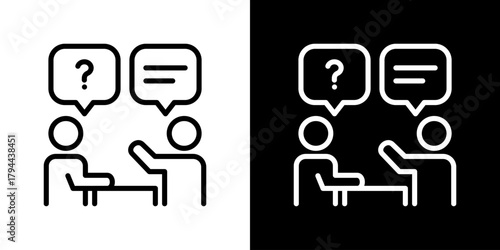 Interview Icon Set. Clean Line Design With Light And Dark Versions For Versatile Use. 