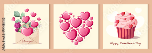 A set of cute Valentine's Day posters. Vector.
