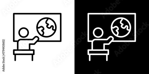 Geography Teacher Icon Set. Clean Line Design With Light And Dark Versions For Versatile Use. 
