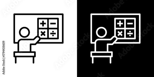 Math Teacher Icon Set. Clean Line Design With Light And Dark Versions For Versatile Use. 