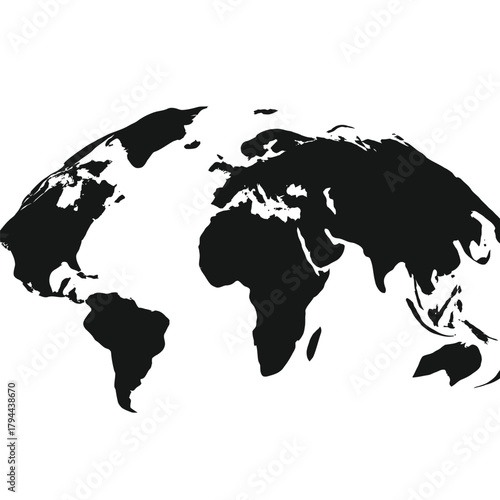 Black Silhouette World Map on White Background globe earth