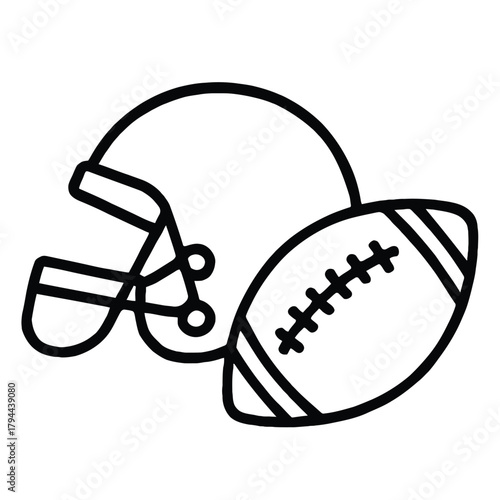 American Football Helmet and Ball Icon On White Background sport